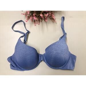 Pre-owned 2014s Victoria's Secret Bra 34B Uplift Semi Demi Blue Lightly Padded